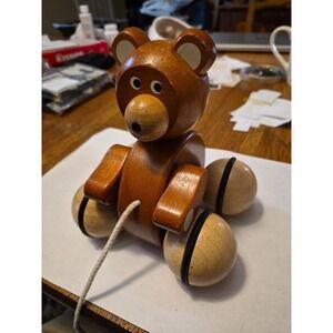 FAO Swartz Teddy Bear Pull Toy EUC See Pics